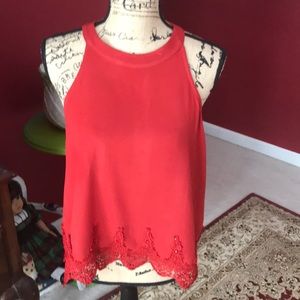 Elodie red high neck crotched hemline top